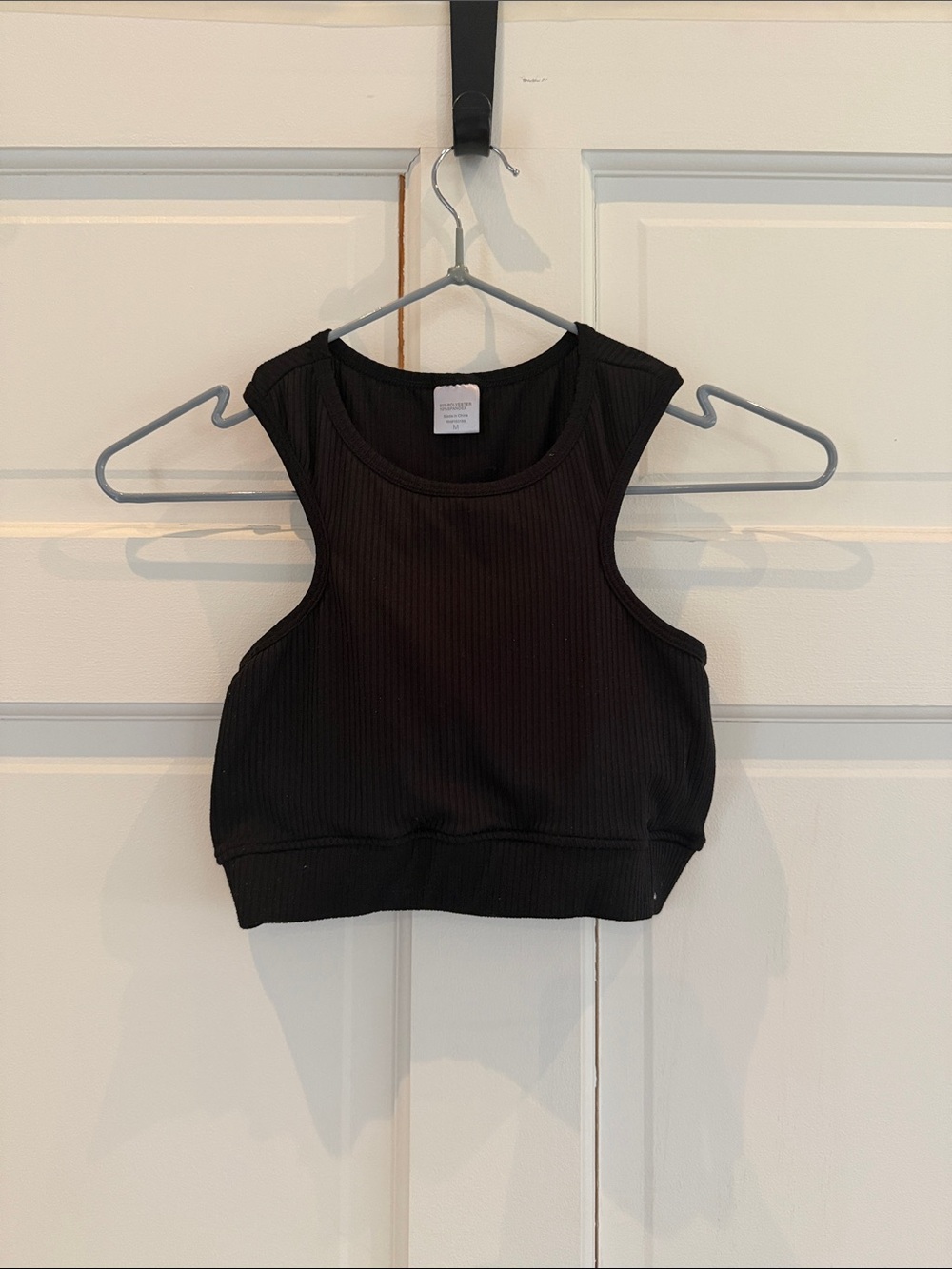 Ribbed Black Crop Tank Top with build in bra